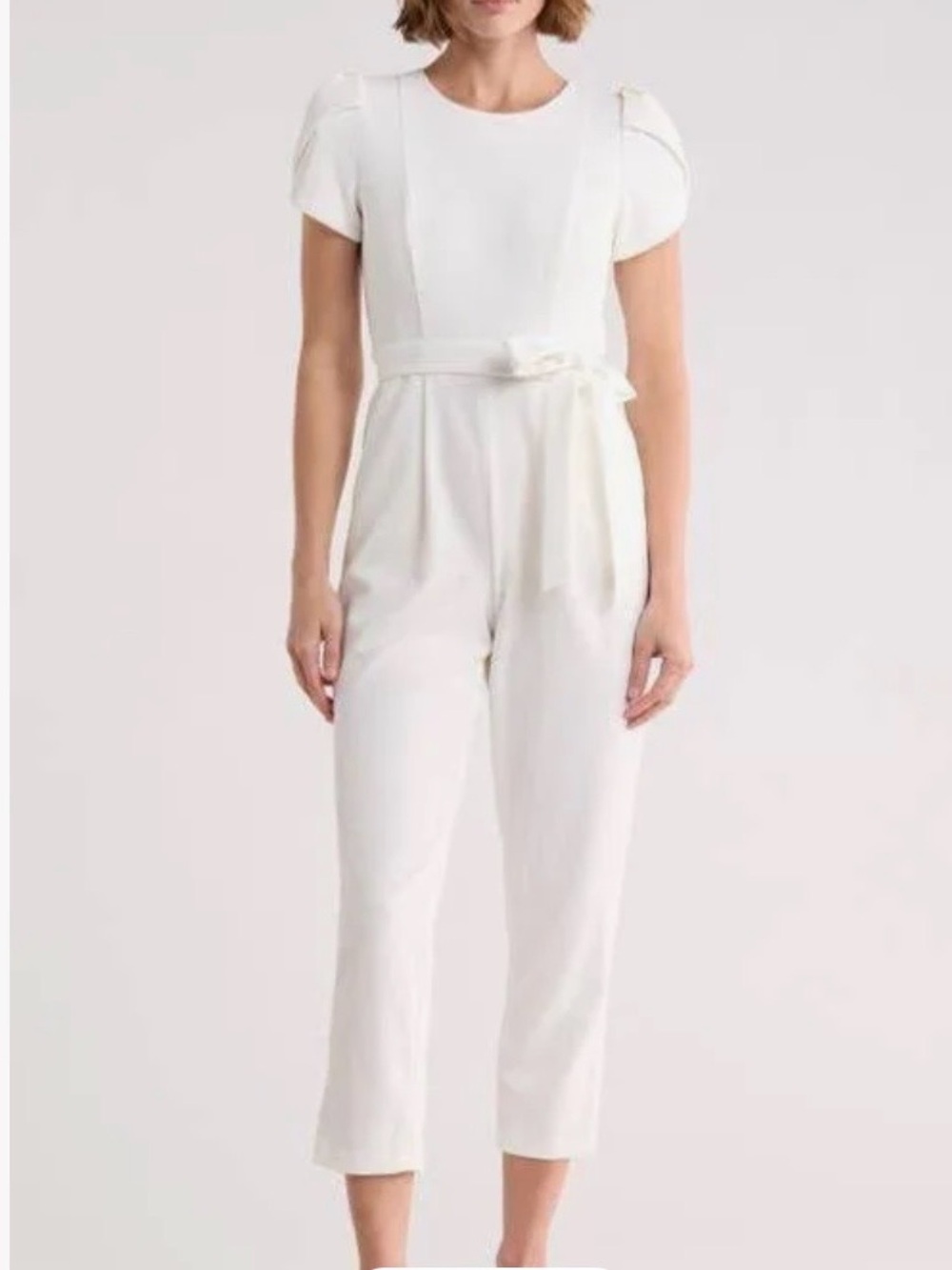Calvin Klein Cream Tulip Sleeve Jumpsuit with Tie Waist